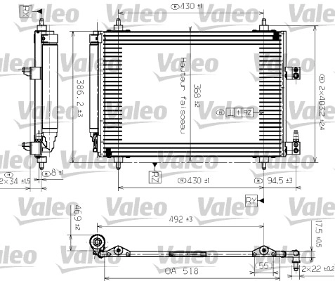 Радиатор кондиционера (c осуш) *VALEO* CITROEN C5 | 817464 / NIS->94560 / KTT110160 / NRF->35443